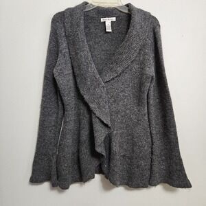 Vtg Susan Bristol Wool Blend Sweater Cardigan Waterfall Ruffled Front Sz Medium
